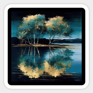 Golden Tree Blue Lake Reflections Sticker